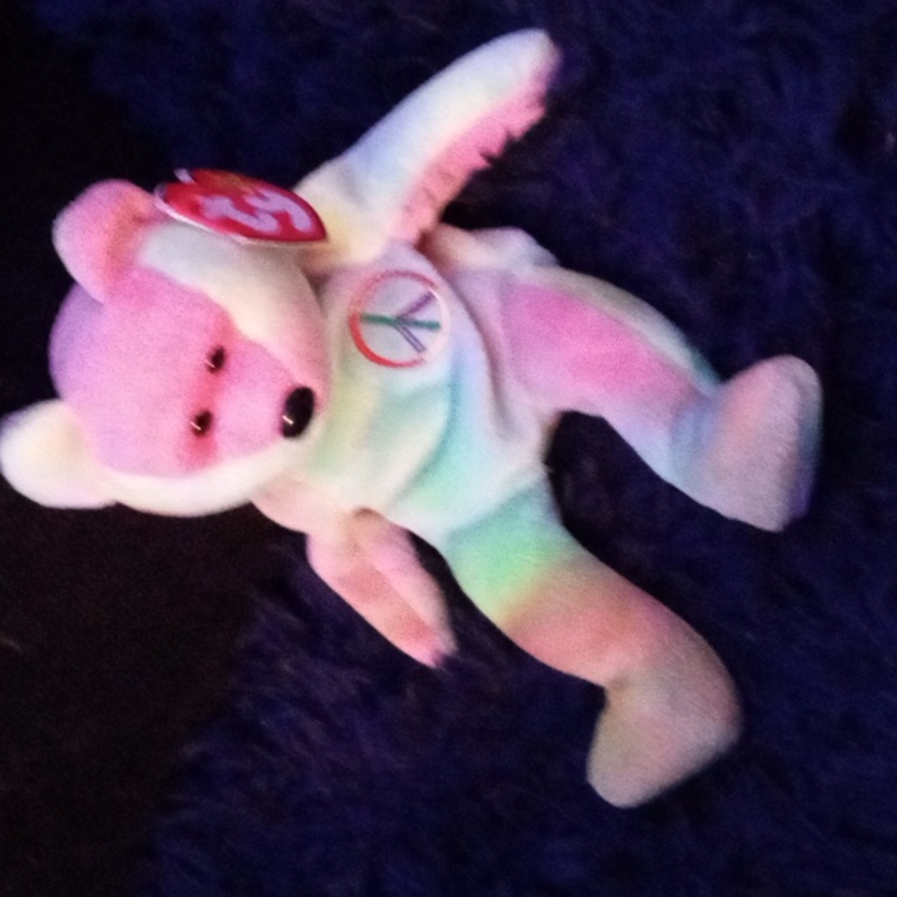 Rare NEW Ty Beanie Baby: Peace Bear 1996-Original Tri-Color Face Tie Dye Tag Err